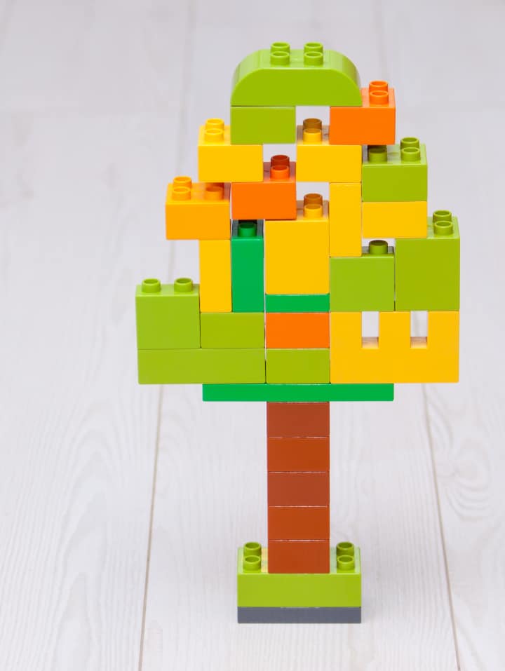 Tree built from lego blocks in this milk and vinegar experiment.