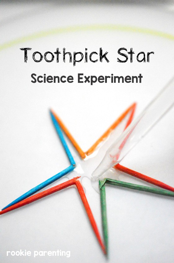 A toothpick star is made by dropper putting water into the center - Science Experiment For Kids