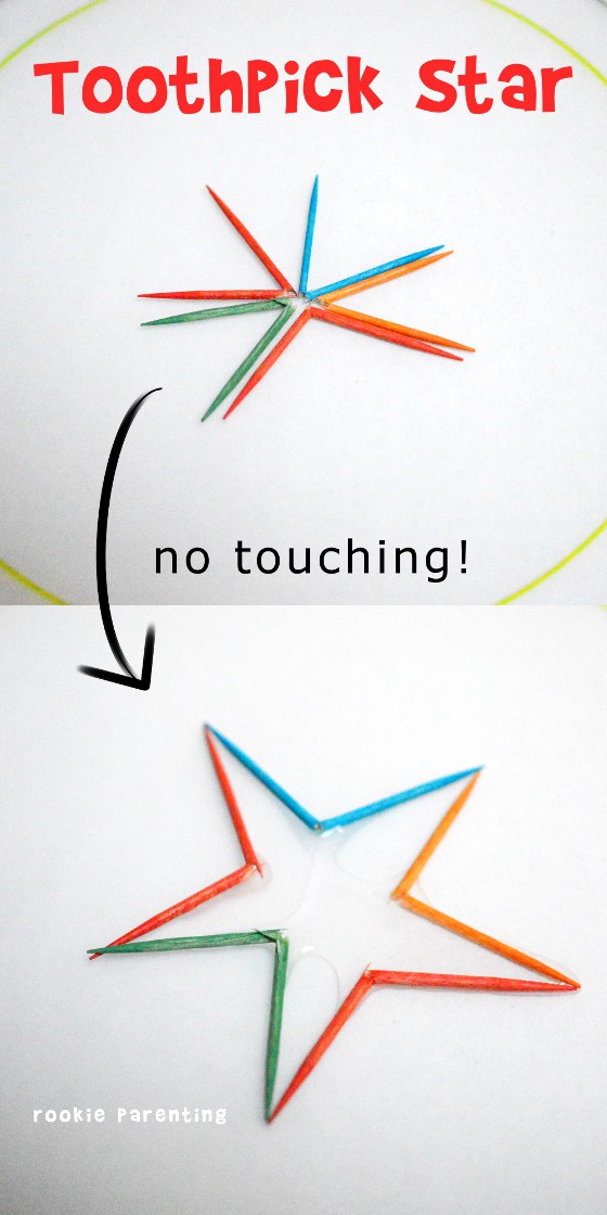 Toothpick star before and after the Trick - Science Experiment For Kids